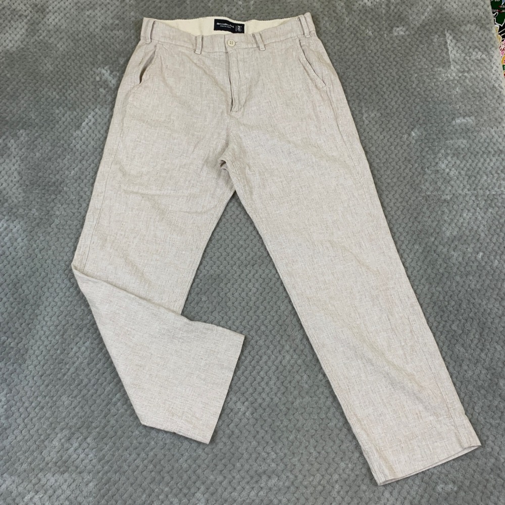 Abercrombie Fitch Athletic Loose Pants Mens 28x30 Beige Linen Cotton Blend